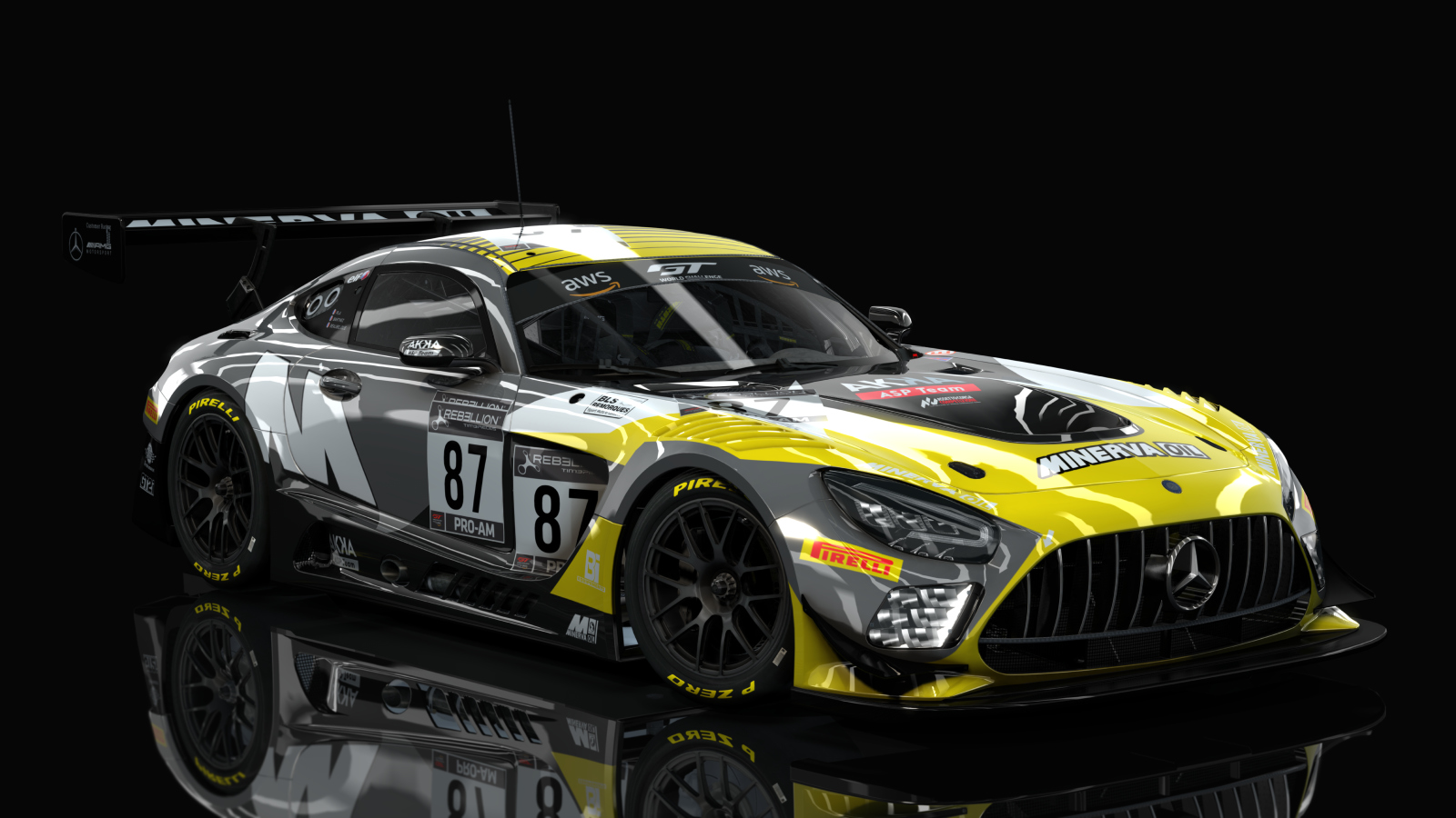 AMG GT3 EVO, skin Akka Yellow #87